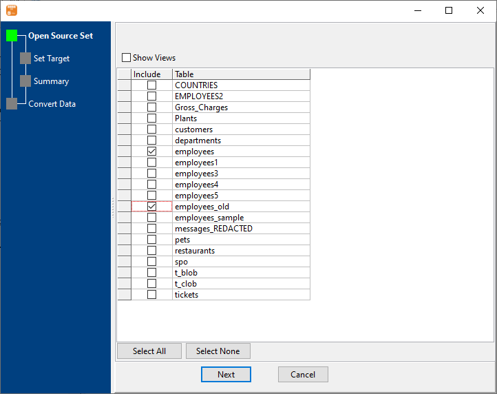 Export data from database multiple Tables To 1 File - select tables