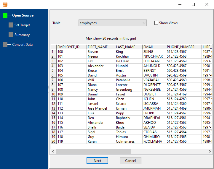 Export data from database Table To File - select table