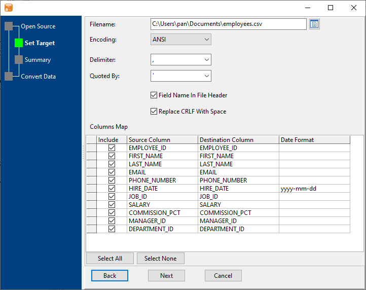 Export data from database Table To File - enter file name