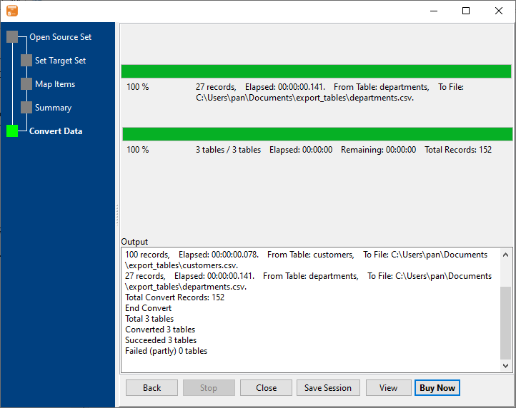 Export data from database Tables To Files - export