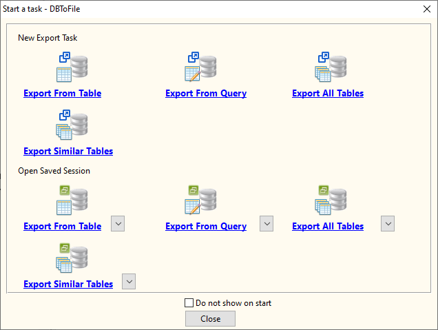 Export data from database multiple Tables To 1 File - task window