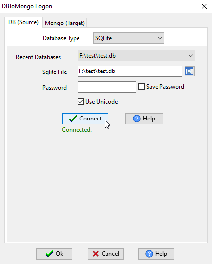 Copy data from SQLite tables to MongoDB Atlas collections - Login to SQLite