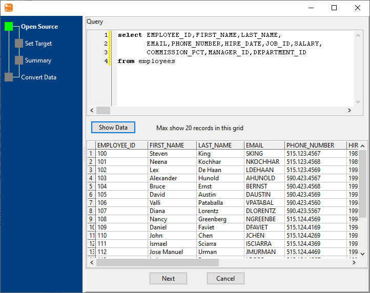 Import data from relational databases Query To MongoDB Collection - enter query