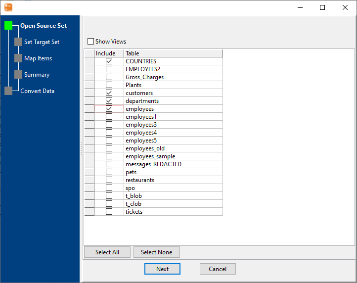 Import data from relational databases Tables To MongoDB Collections - source tables