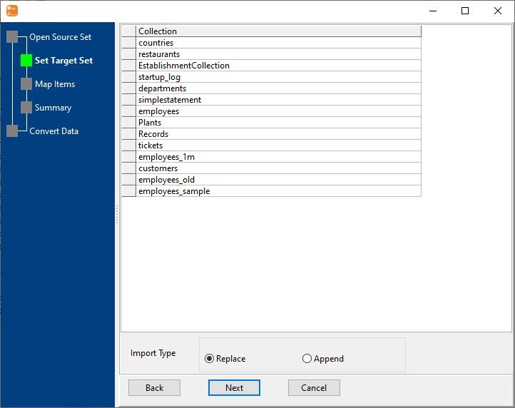 Extract  PostgreSQL tables data to MongoDB Atlas collections - select table