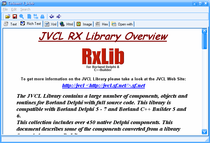 Edit RTF, HTML, XML and JSON CLOB text data in DBBlobEditor
