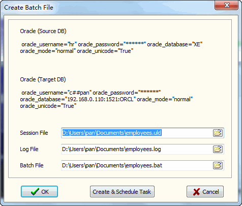 create batch file for copy Oracle