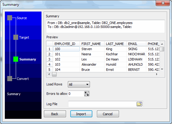 Copy DB2 data from table to table - preview