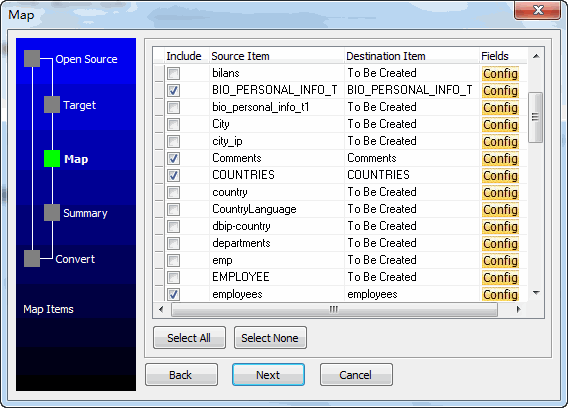 Batch copy data from one SQLite database to another - select tables