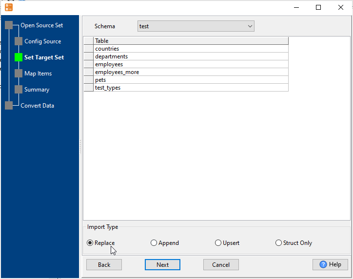 Batch extract data from Access  tables to DB2  tables - select destination schema