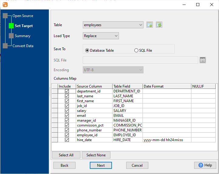 load data from one SQLite query to another SQLite table - select table