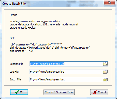 Convert Oracle to DBF - make batch file