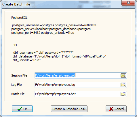 Convert PostgreSQL to DBF - make batch file