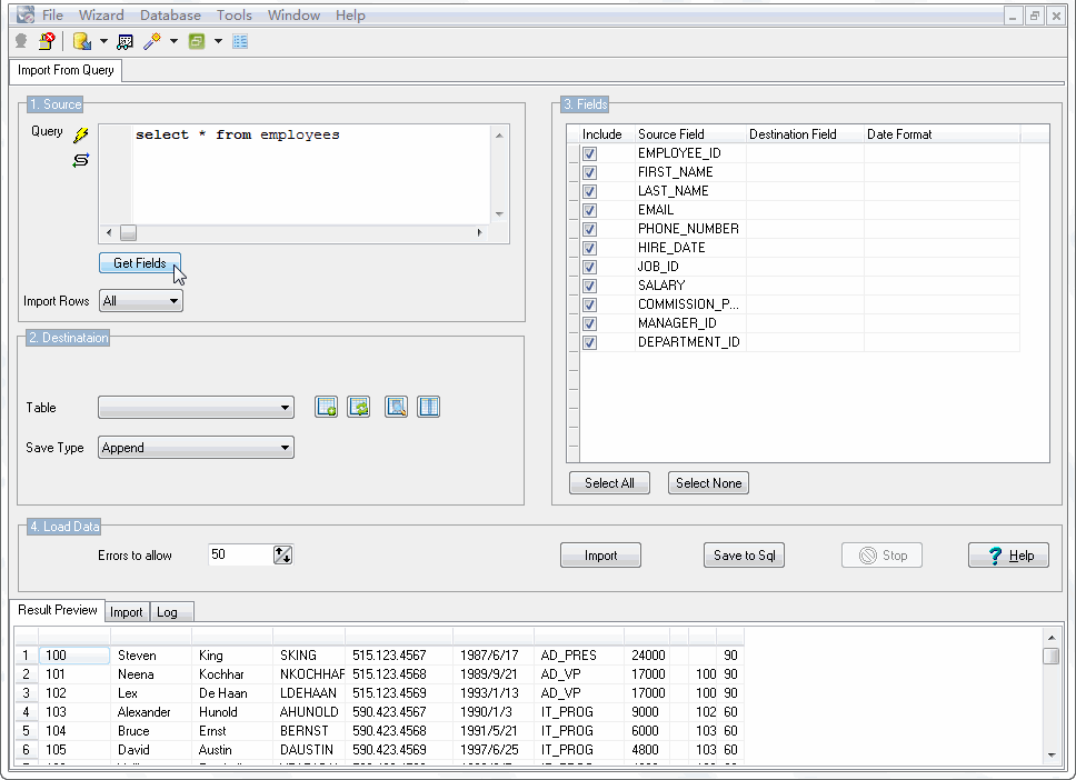 input Sql Server query to export