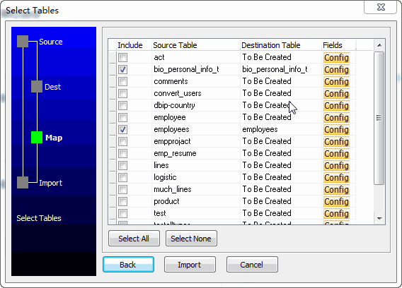 Select and map tables