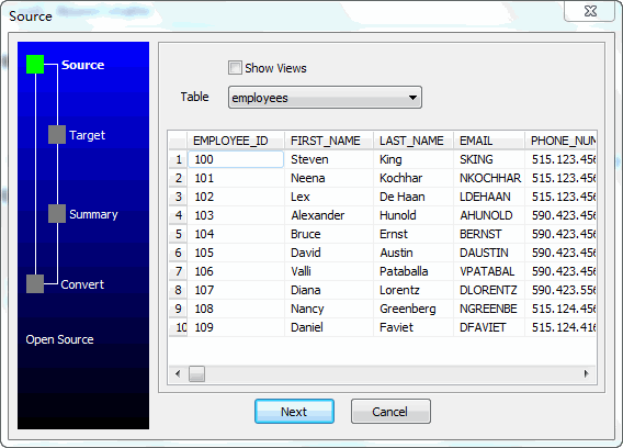 Import data from SQLite Table To SQL Server Table - select source table