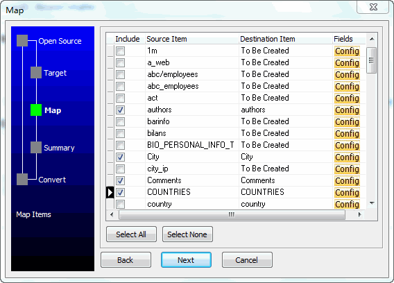 Import data from DBF Tables To DB2 Tables - select tables