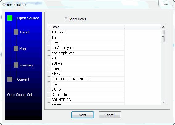 Import data from DB2 Tables To SQLite Tables - source tables