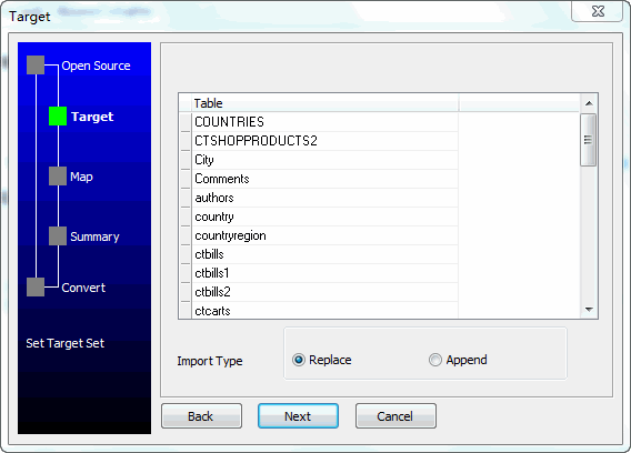 Import data from DBF Tables To DB2 Tables - target tables