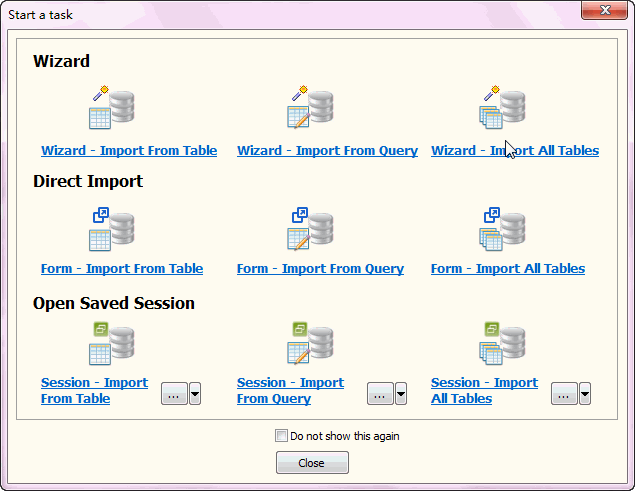 Import Data From SQL Server to Access - Task Window