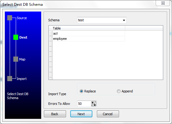 Bulk/Batch import data from MySQL to PostgreSQL - select destination schema