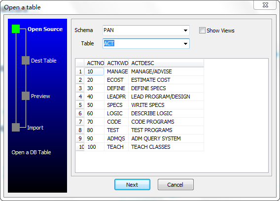 open source DB2 table to export