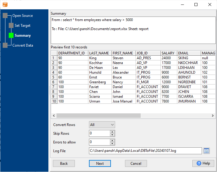 Create Excel report from SQLite  - summary