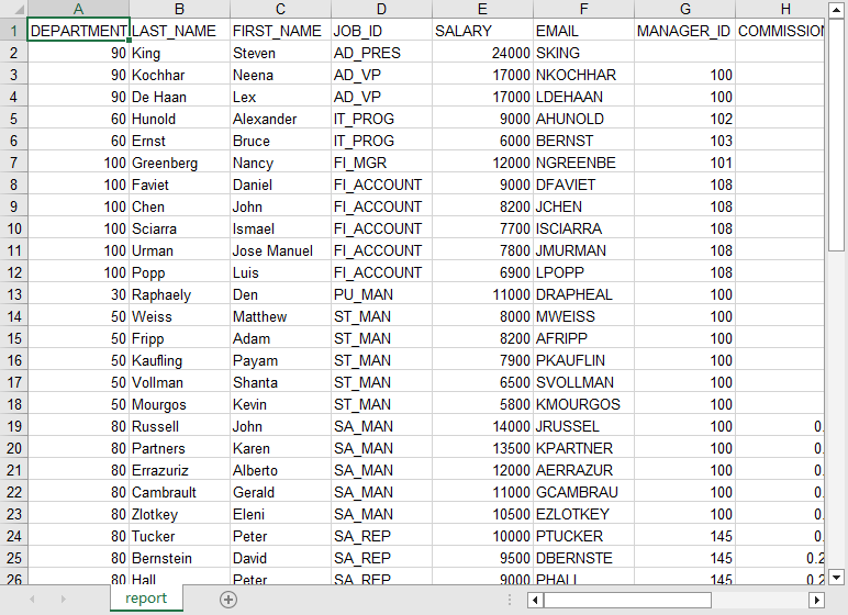 generate Excel report from PostgreSQL  Query Resultset - view report