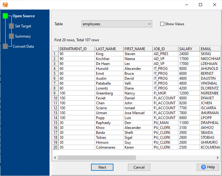 Export data from PostgreSQL To file - select source table