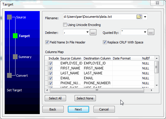 Export data from DB2 Query To File - enter file name