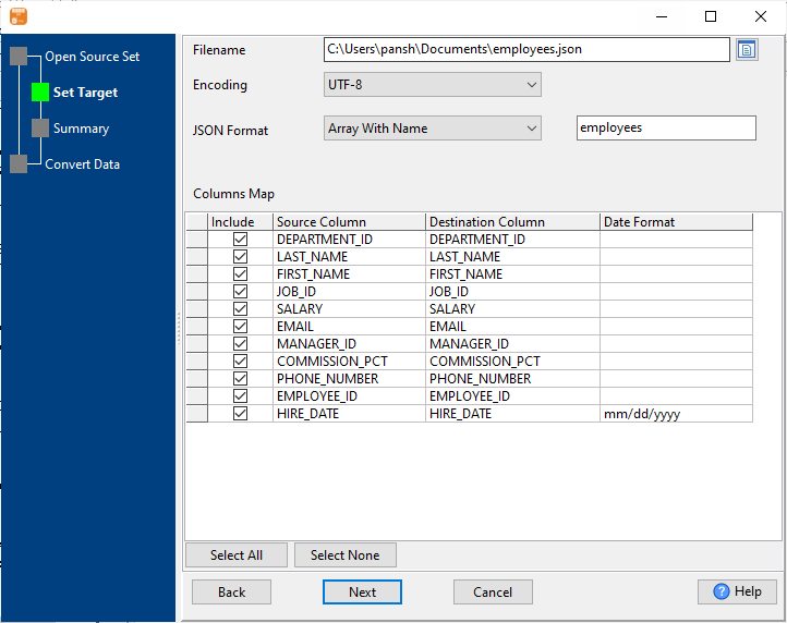 Extract multiple similar Clipper tables to 1 JSON File  - enter file name