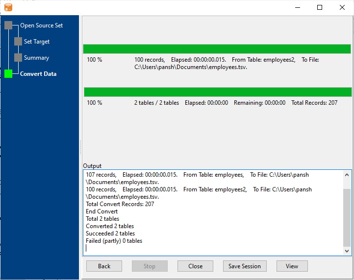Dump multiple similar FoxPro tables to 1 TSV File  - export