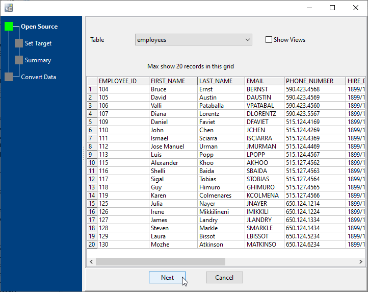 Export data from Access To file - select source table