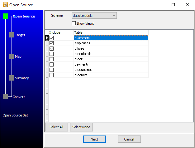 Export data from ODBC Tables To Files - select tables