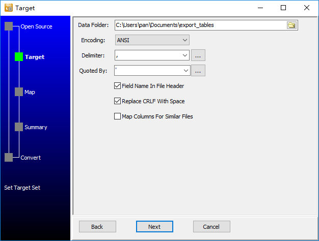 Export data from SQLite Tables To Files - enter data folder