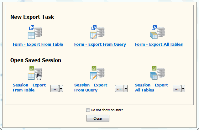 Export data from Access Tables To Files - task window