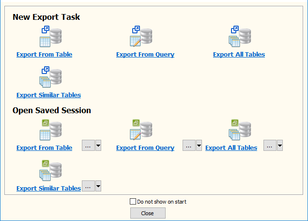 Export data from ODBC Table To File - task window