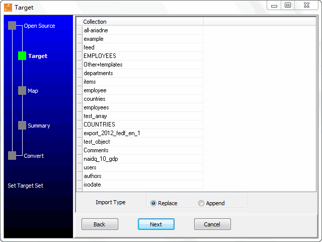 Import data from Access Tables To MongoDB Collections - target collections