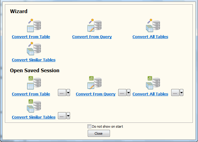 MySQL To MongoDB - load session button