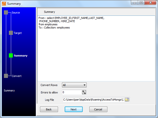 Unload SQL Server  query results to MongoDB collection - summary