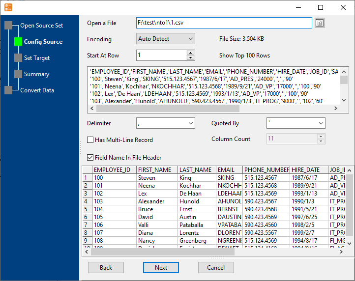 Batch import files data to 1 table - config file parameters