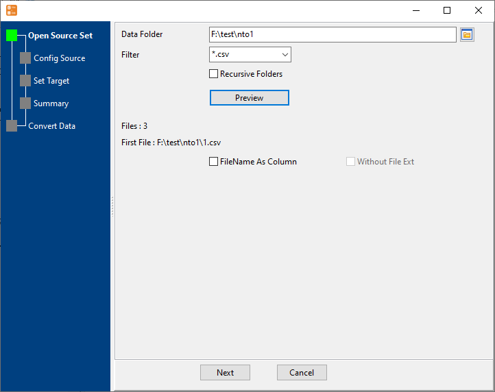 Batch import files data to 1 table - select a folder