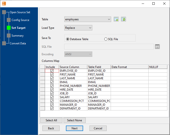 Batch import data from file to 1 table - select table