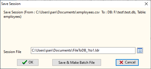 files to databases - save session