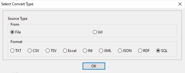 Import file data to database table - select file type