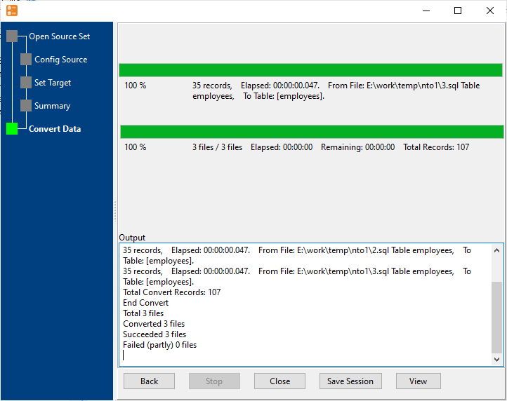 Batch copy SQL files data To SQLite  - import data