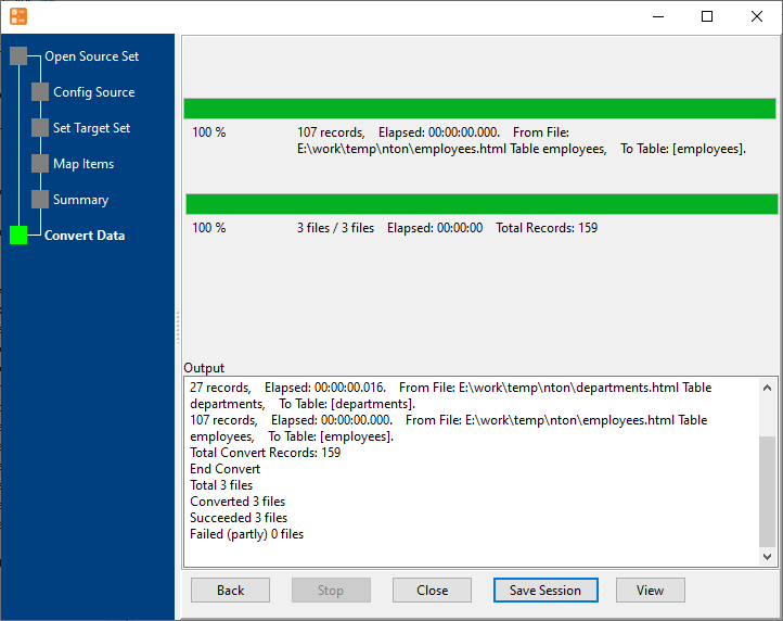 bulk import HTML files into MySQL tables - import data