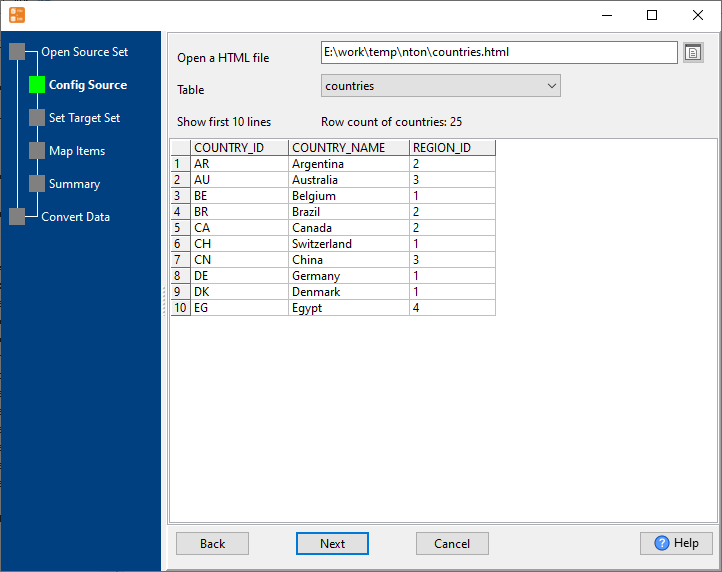 bulk import HTML files into MySQL tables - config first file