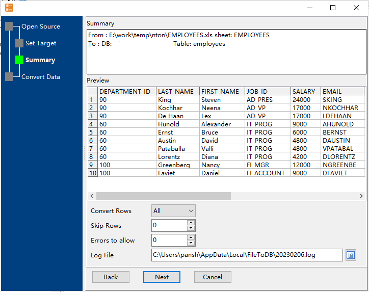 Transfer Data From Excel To PostgreSQL  - preview