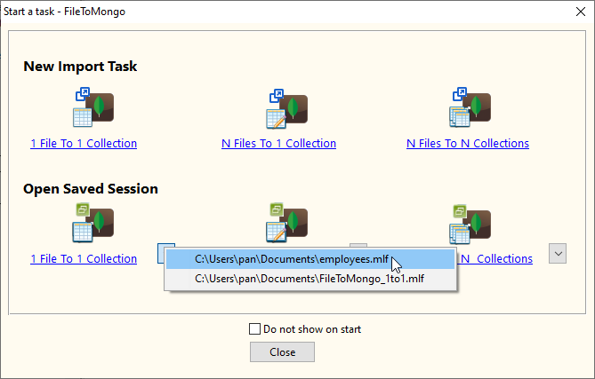 File To MongoDB - load session button